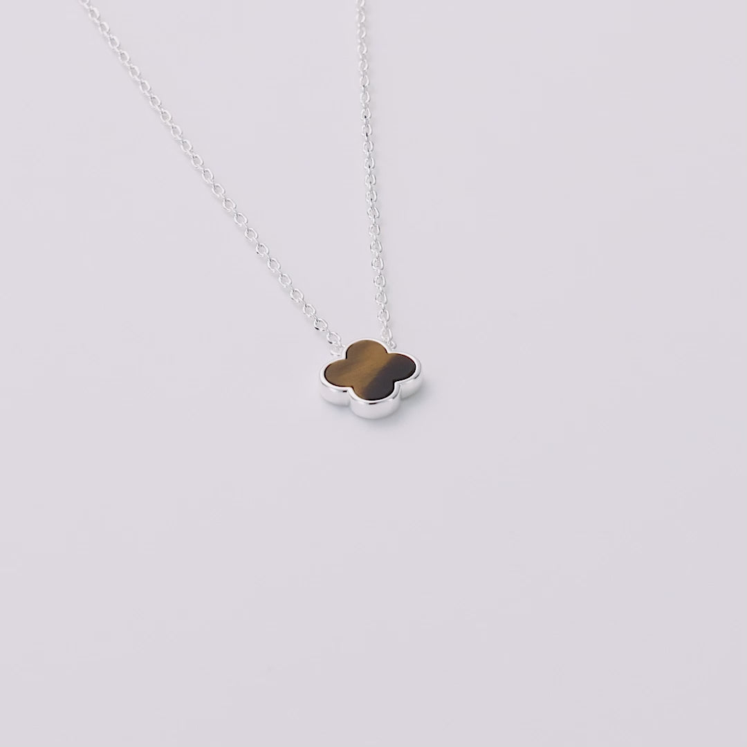 Tigers Eye Gemstone Clover Necklace