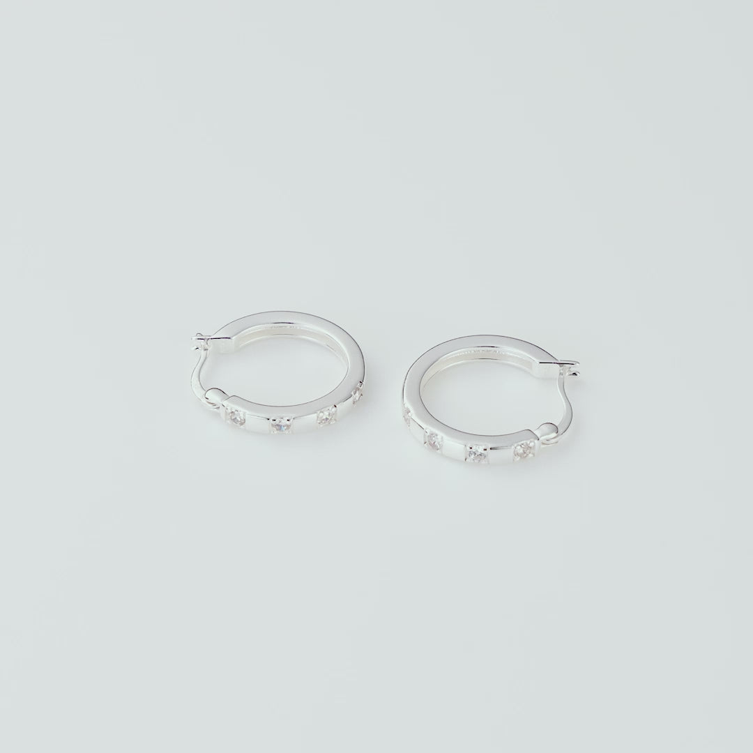 Sterling Silver Four Stone Hoop Earrings Created with Zircondia® Crystals