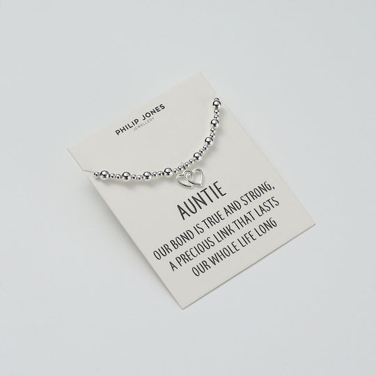 Auntie Heart Link Beaded Stretch Bracelet with Quote Card