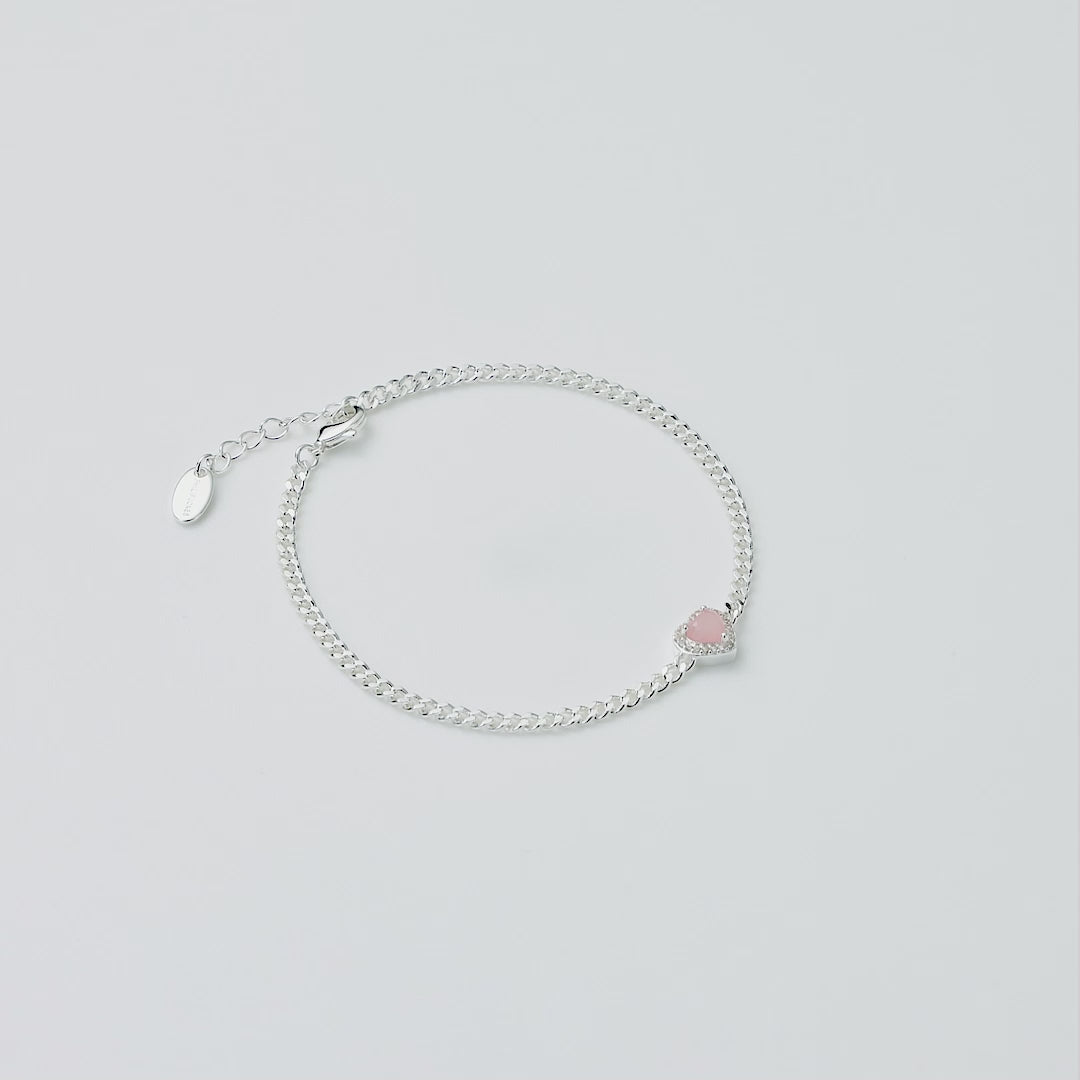 Rose Quartz Heart Gemstone Bracelet Created with Zircondia® Crystals