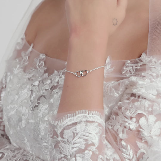 Sterling Silver Heart Link Bridal Bracelet