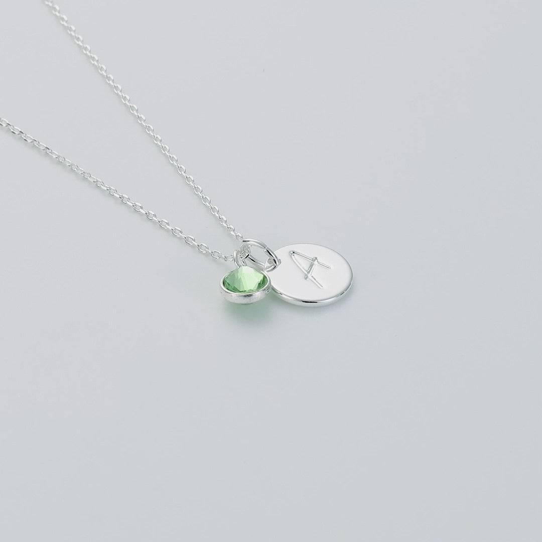 August (Peridot) Birthstone Necklace with Initial Charm (A to Z) Created with Zircondia® Crystals