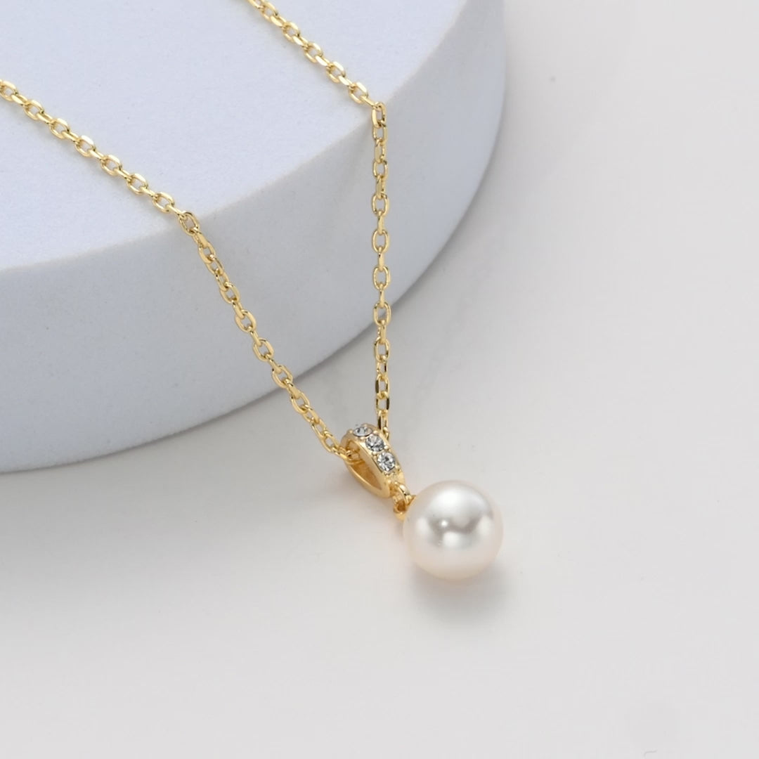 Gold Plated Pearl Drop Necklace Created with Zircondia® Crystals