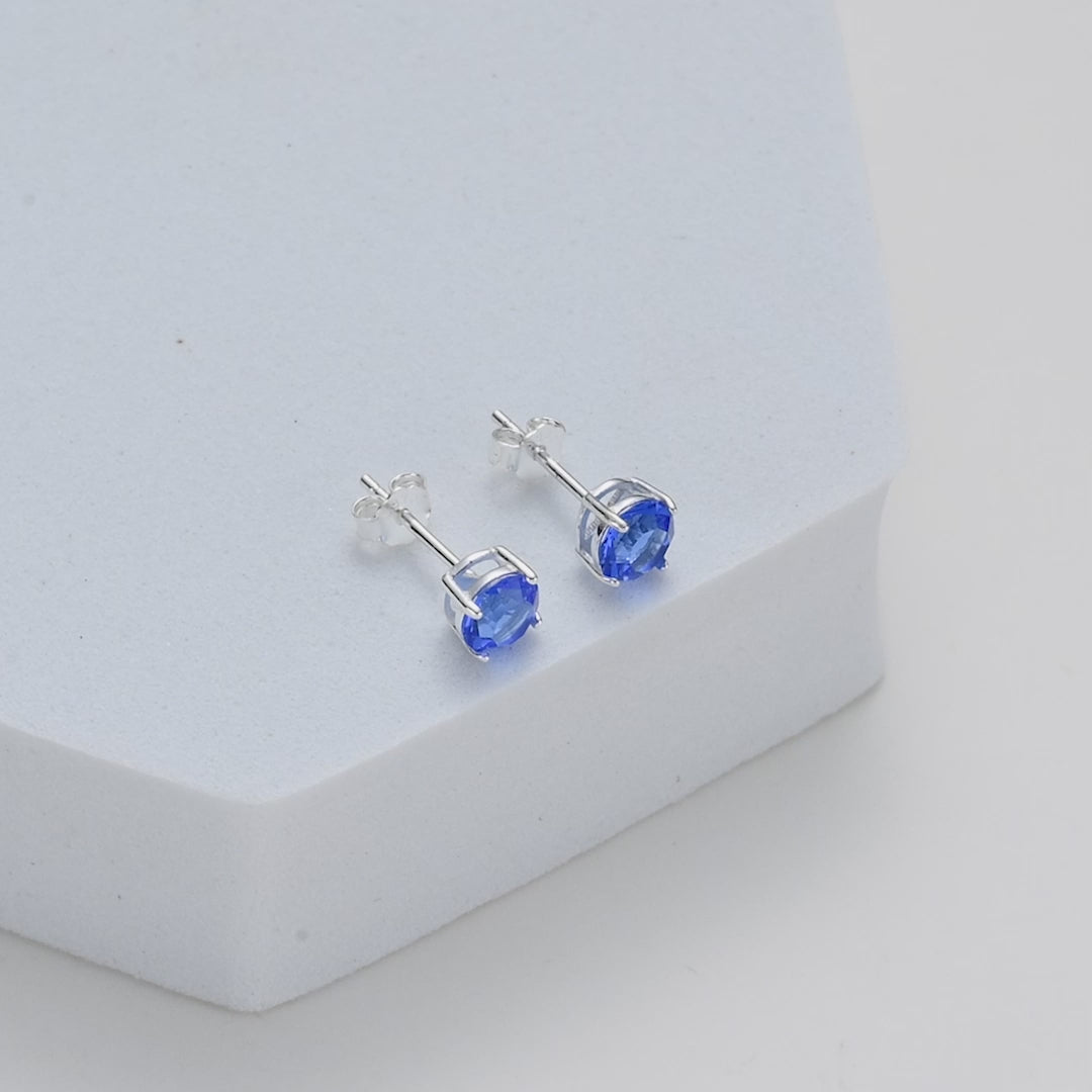 Sterling Silver Dark Blue Earrings Created with Zircondia® Crystals Video