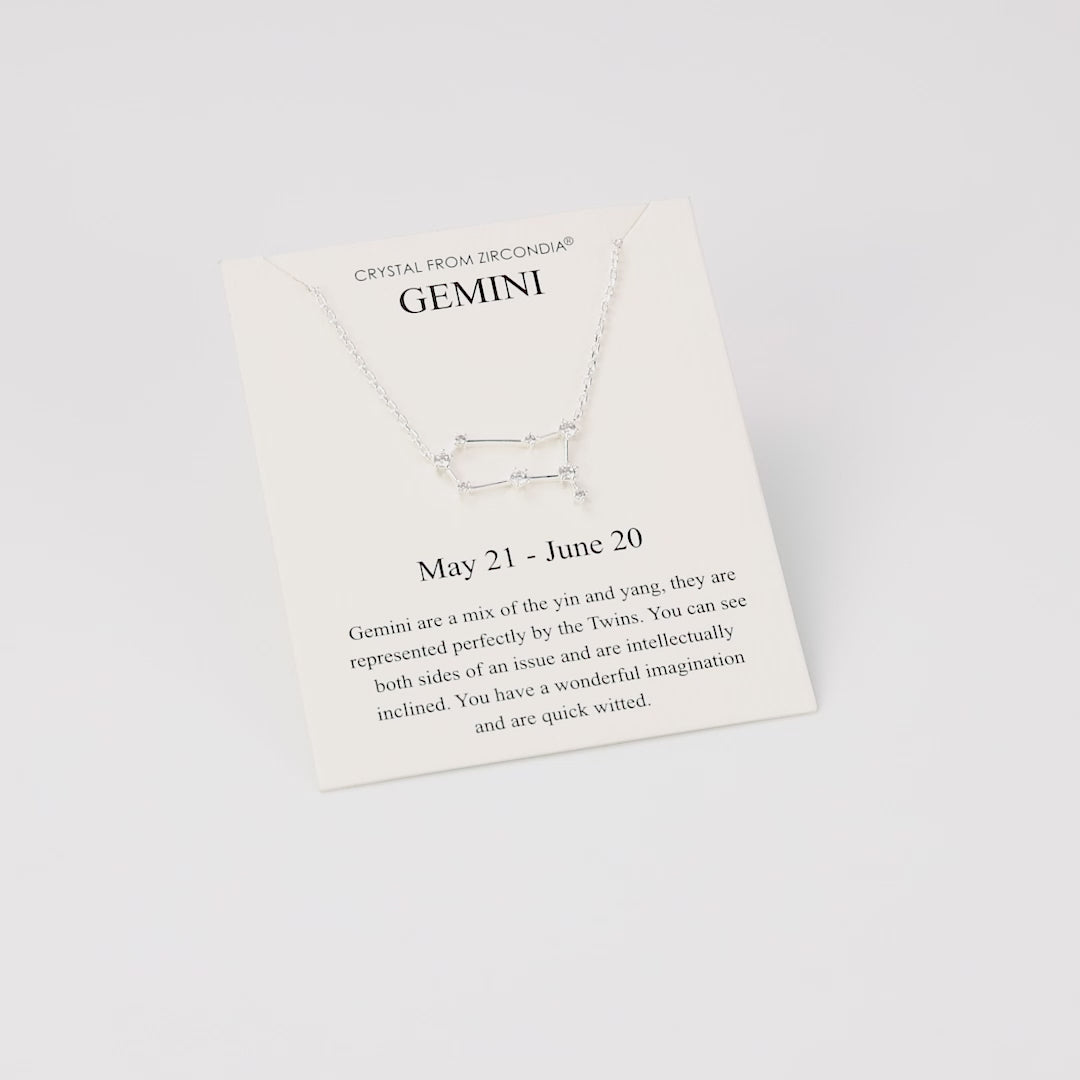 Gemini Star Sign Zodiac Constellation Necklace and Quote Card with Zircondia® Crystals