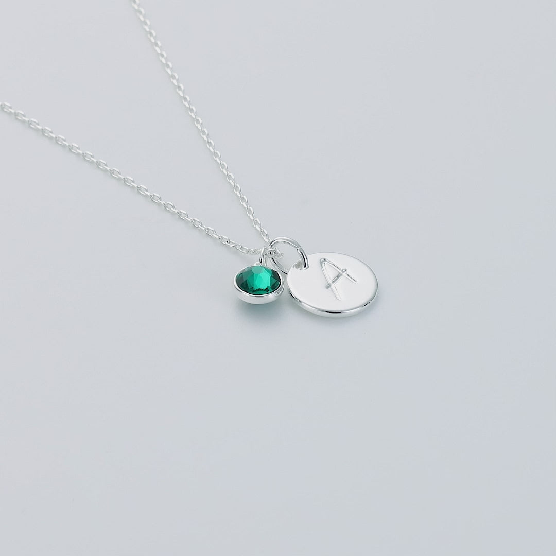 May (Emerald) Birthstone Necklace with Initial Charm (A to Z) Created with Zircondia® Crystals