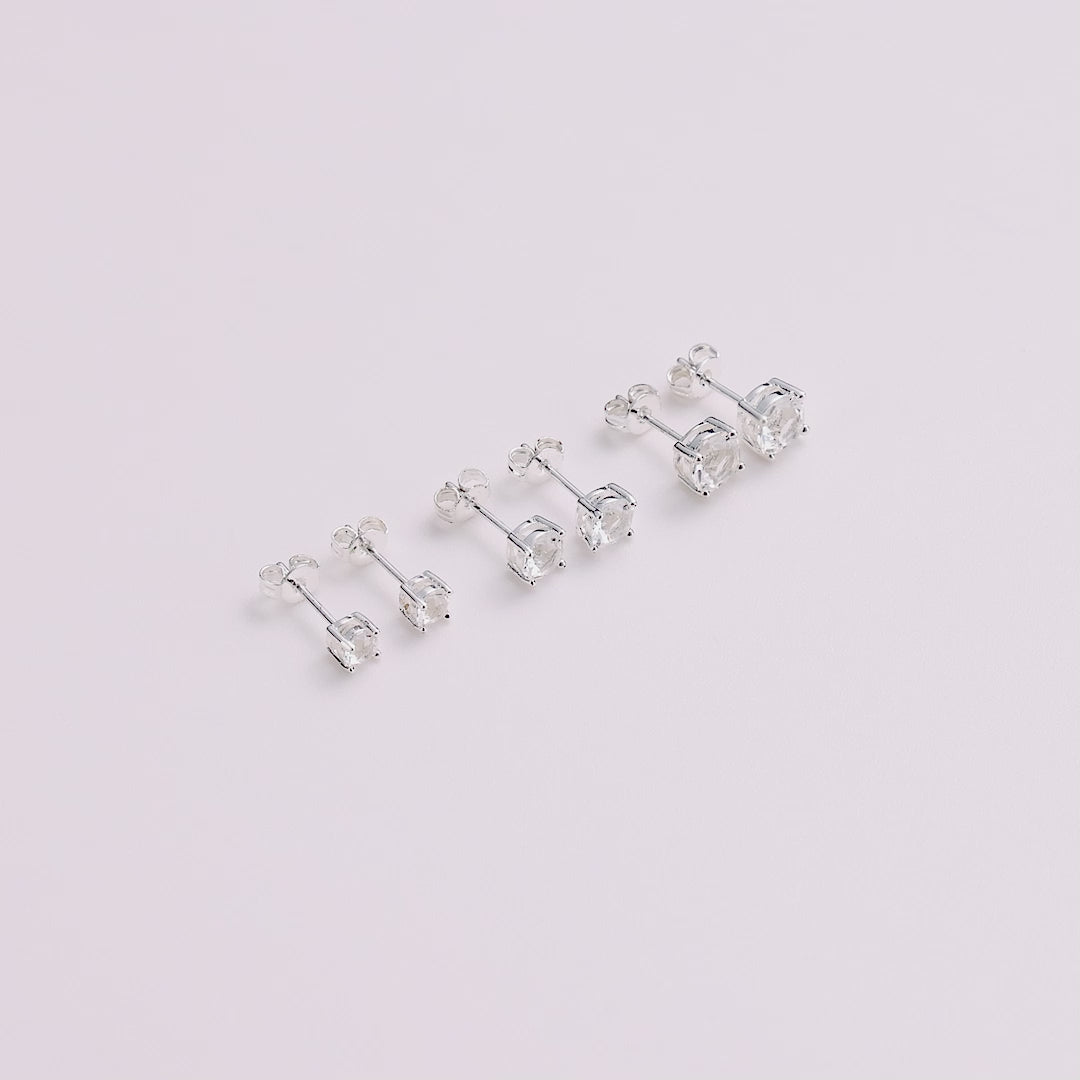 Three Pack of Silver Plated 4mm, 5mm & 6mm Earrings Created with Zircondia® Crystals