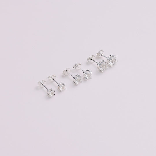 Three Pack of Silver Plated 4mm, 5mm & 6mm Earrings Created with Zircondia® Crystals