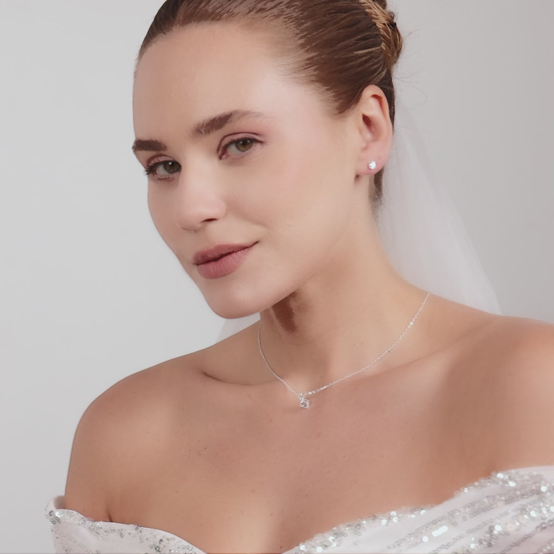 Silver Plated Round Solitaire Bridal Set Created with Zircondia® Crystals