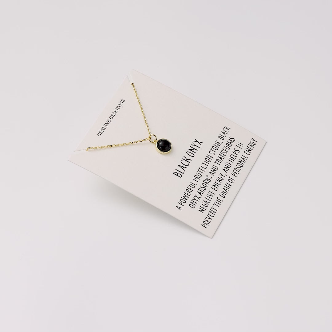 18k Gold Plated Black Onyx Necklace with Quote Card