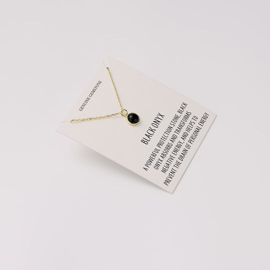 18k Gold Plated Black Onyx Necklace with Quote Card