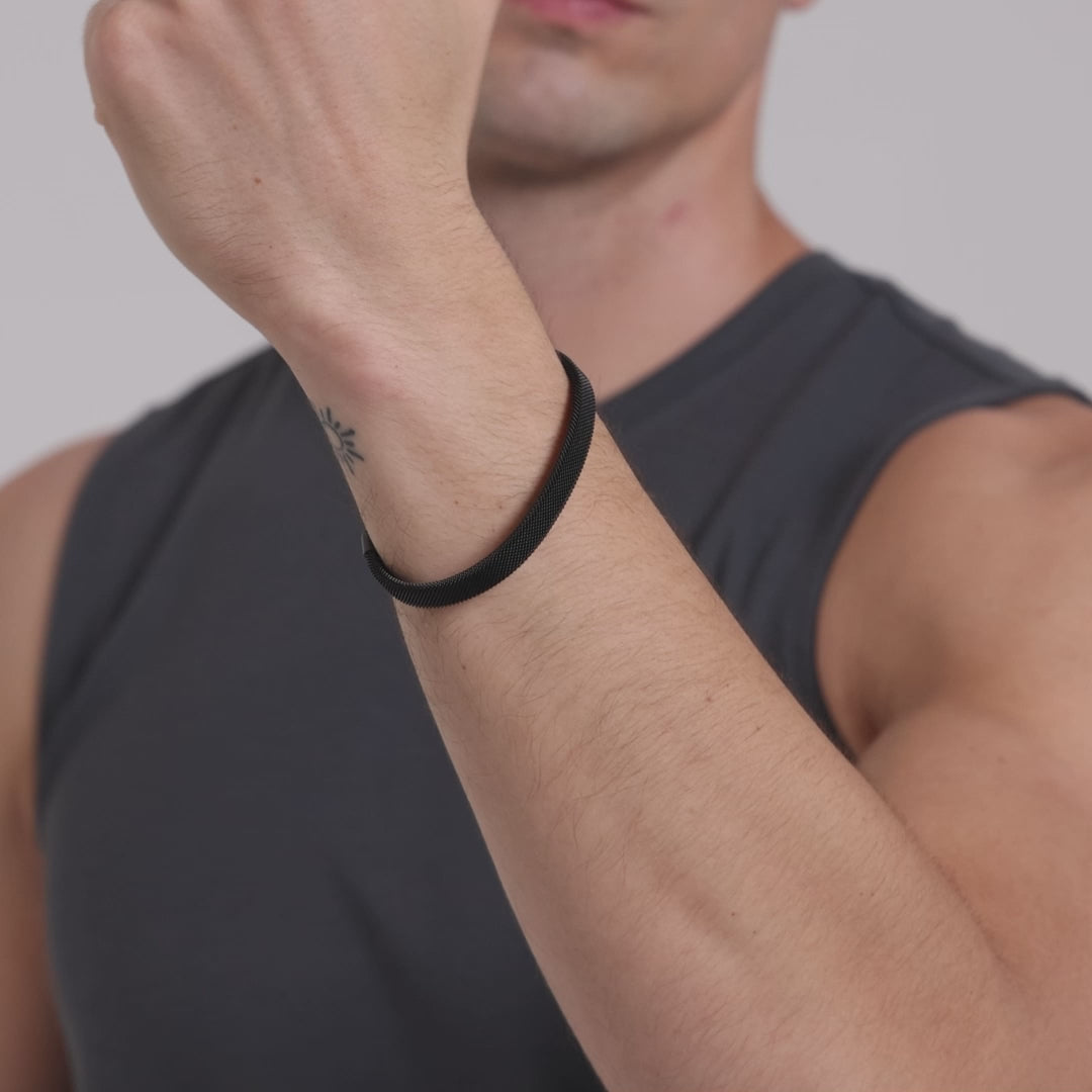 Men's Black Stainless Steel Mesh Cuff Bracelet Video