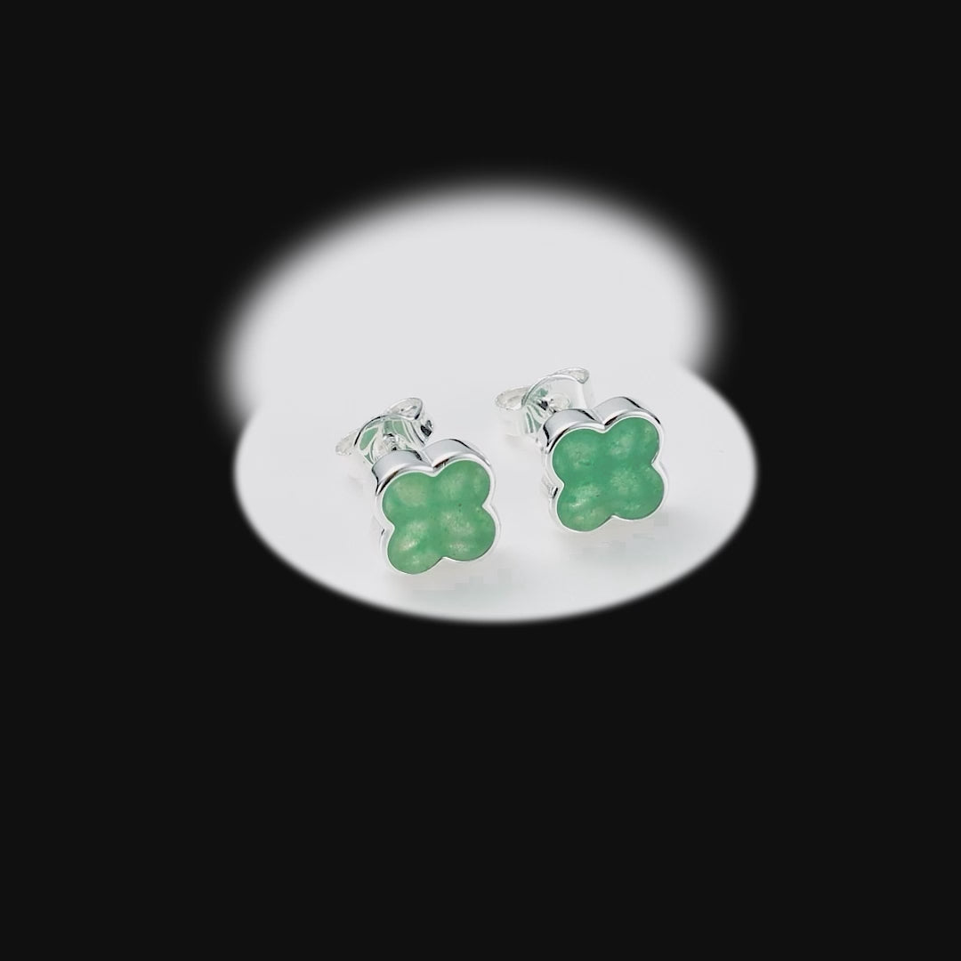 Green Aventurine Gemstone Clover Earrings