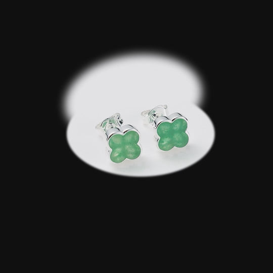 Green Aventurine Gemstone Clover Earrings