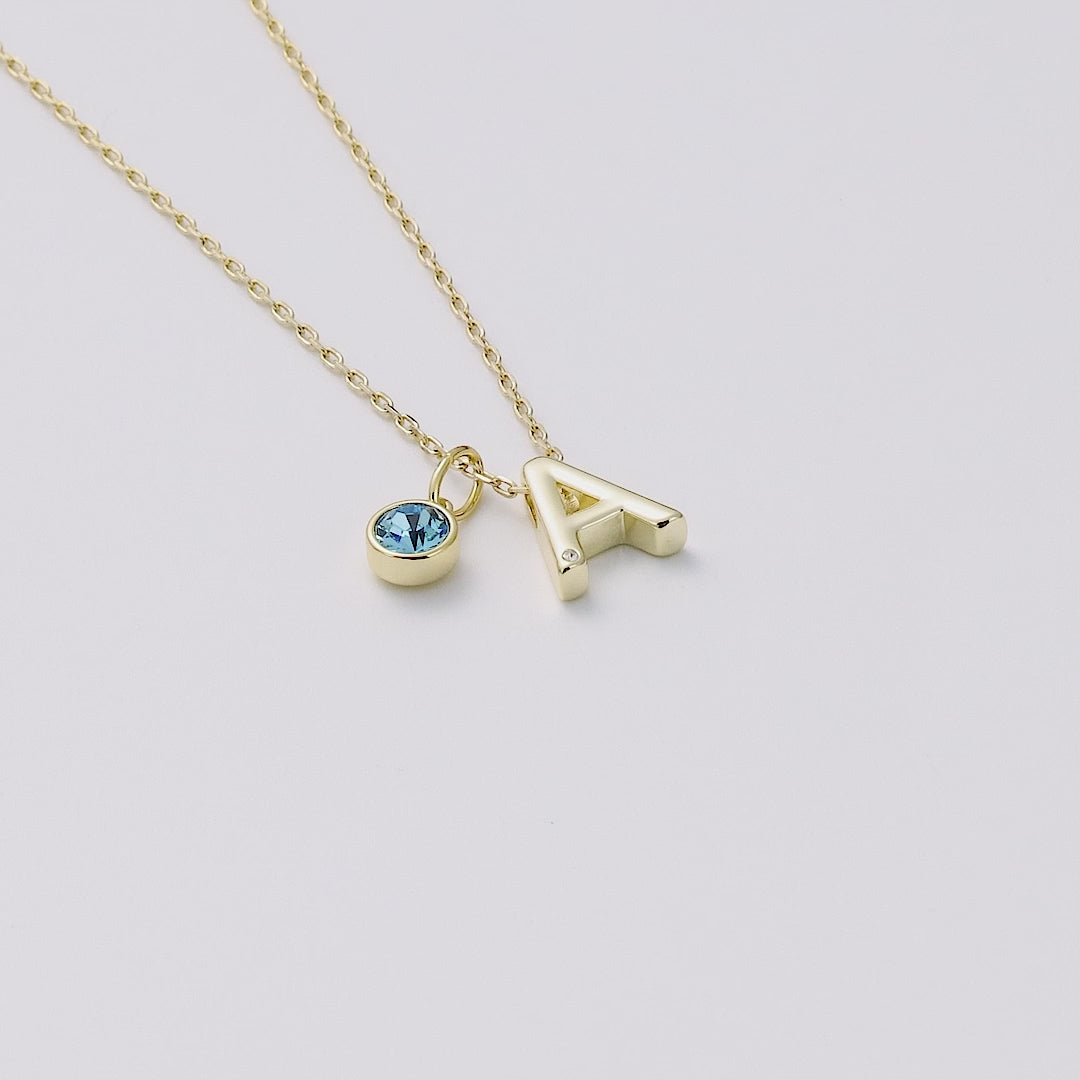 Customisable Gold Plated Initial Necklace (A-Z) with Option of Birthstone Charm