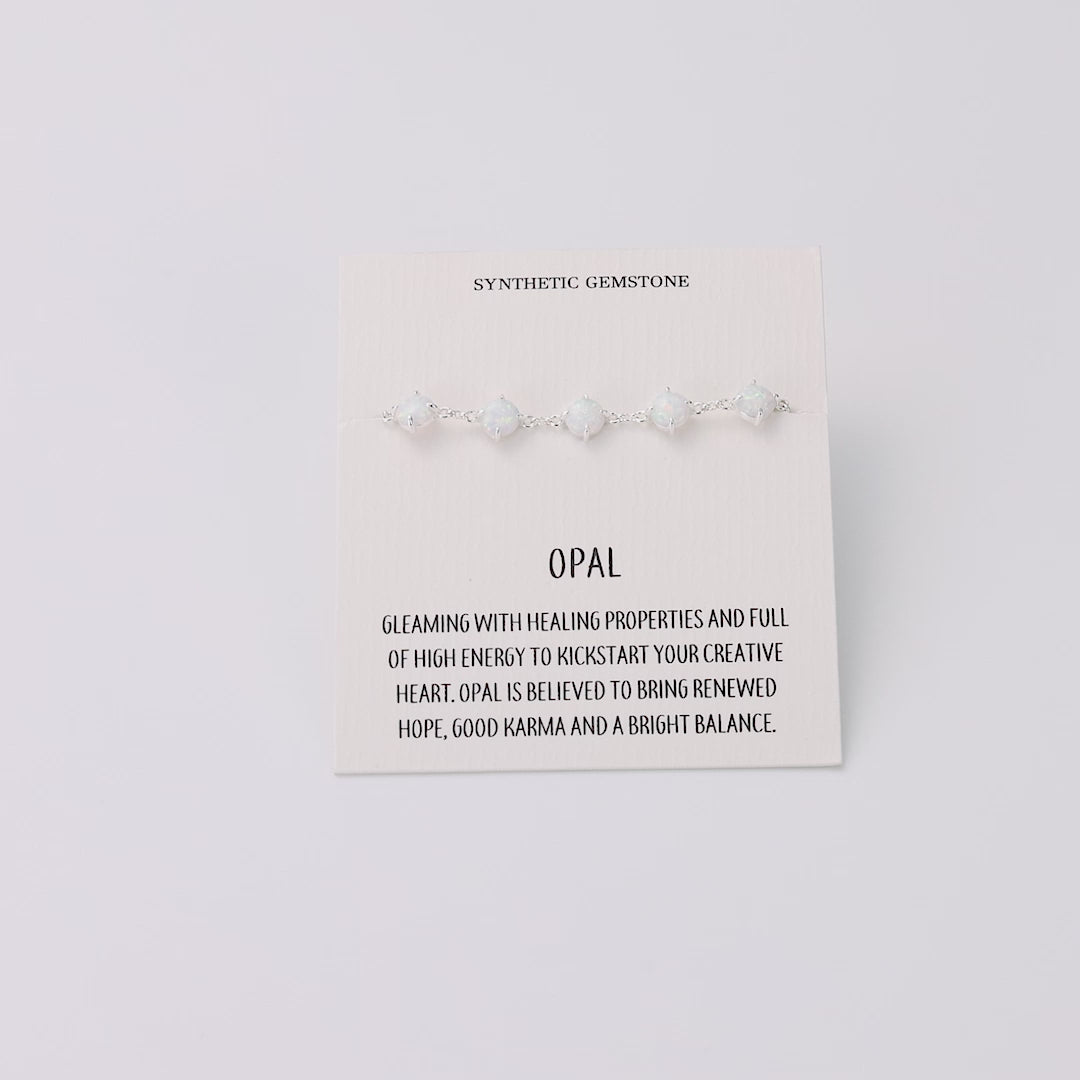 Synthetic White Opal Gemstone Bracelet with Quote Card