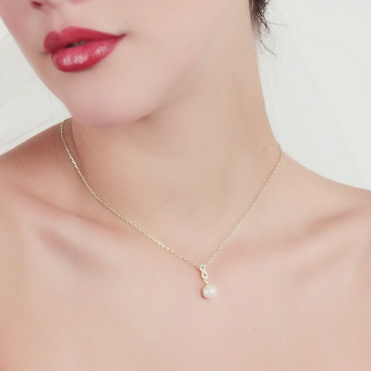 Gold Plated I Couldn't Say I Do Without You Infinity Pearl Wedding Drop Necklace with Zircondia® Crystals