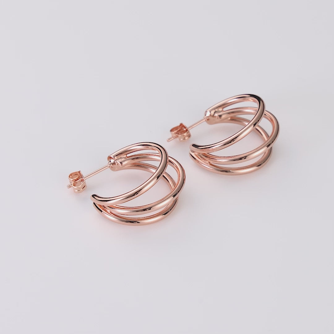 Rose Gold Plated Triple Hoop Earrings