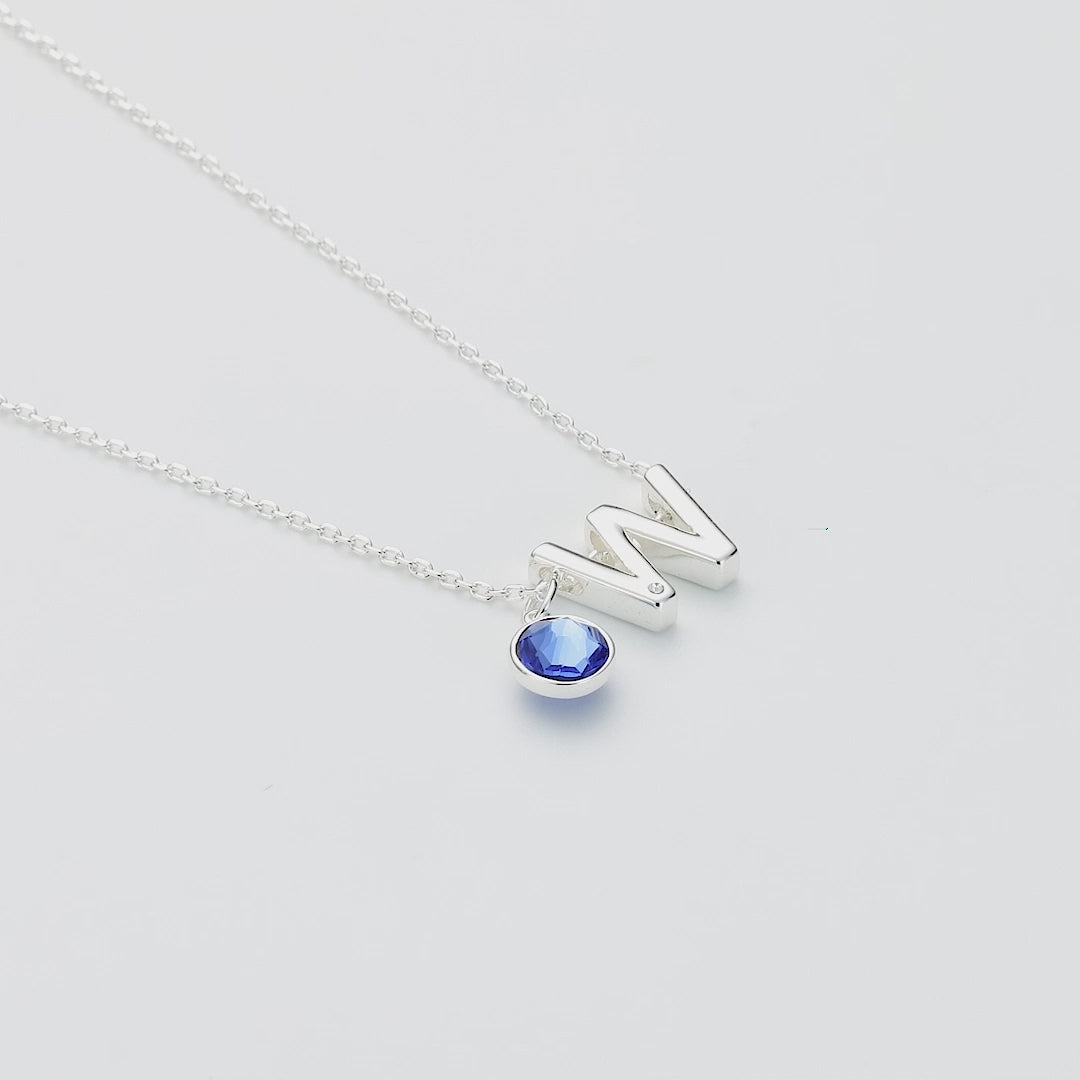 Initial W Necklace with Birthstone Charm Created with Zircondia® Crystals