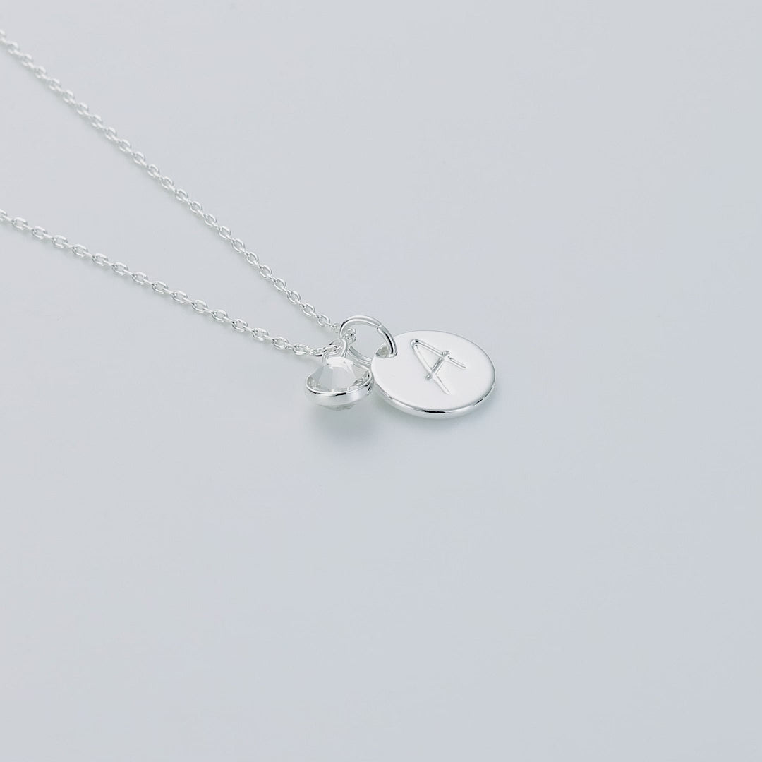 April (Diamond) Birthstone Necklace with Initial Charm (A to Z) Created with Zircondia® Crystals