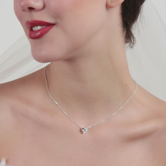 Sterling Silver Heart Solitaire Bridal Necklace Created with Zircondia® Crystals