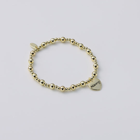 Gold Plated Nanny Heart Charm Beaded Stretch Bracelet