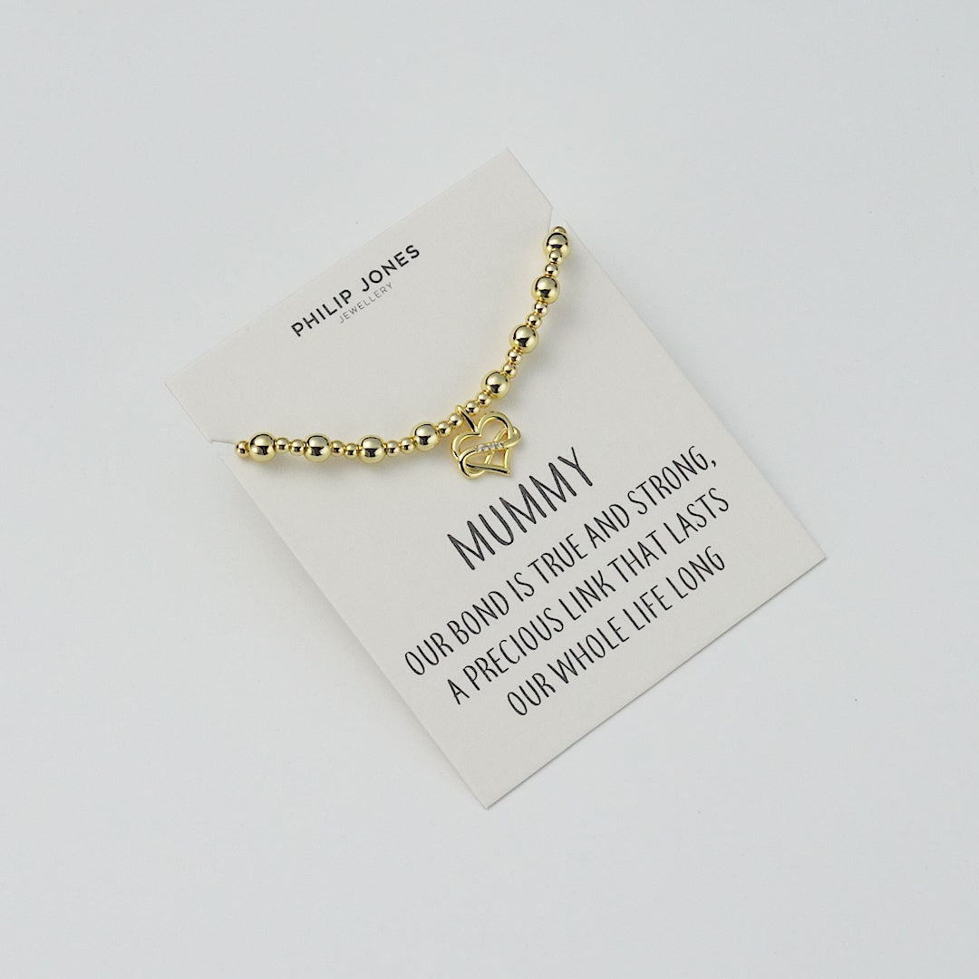 18k Gold Plated Infinity Heart Beaded Stretch Mummy Bracelet with Quote Card