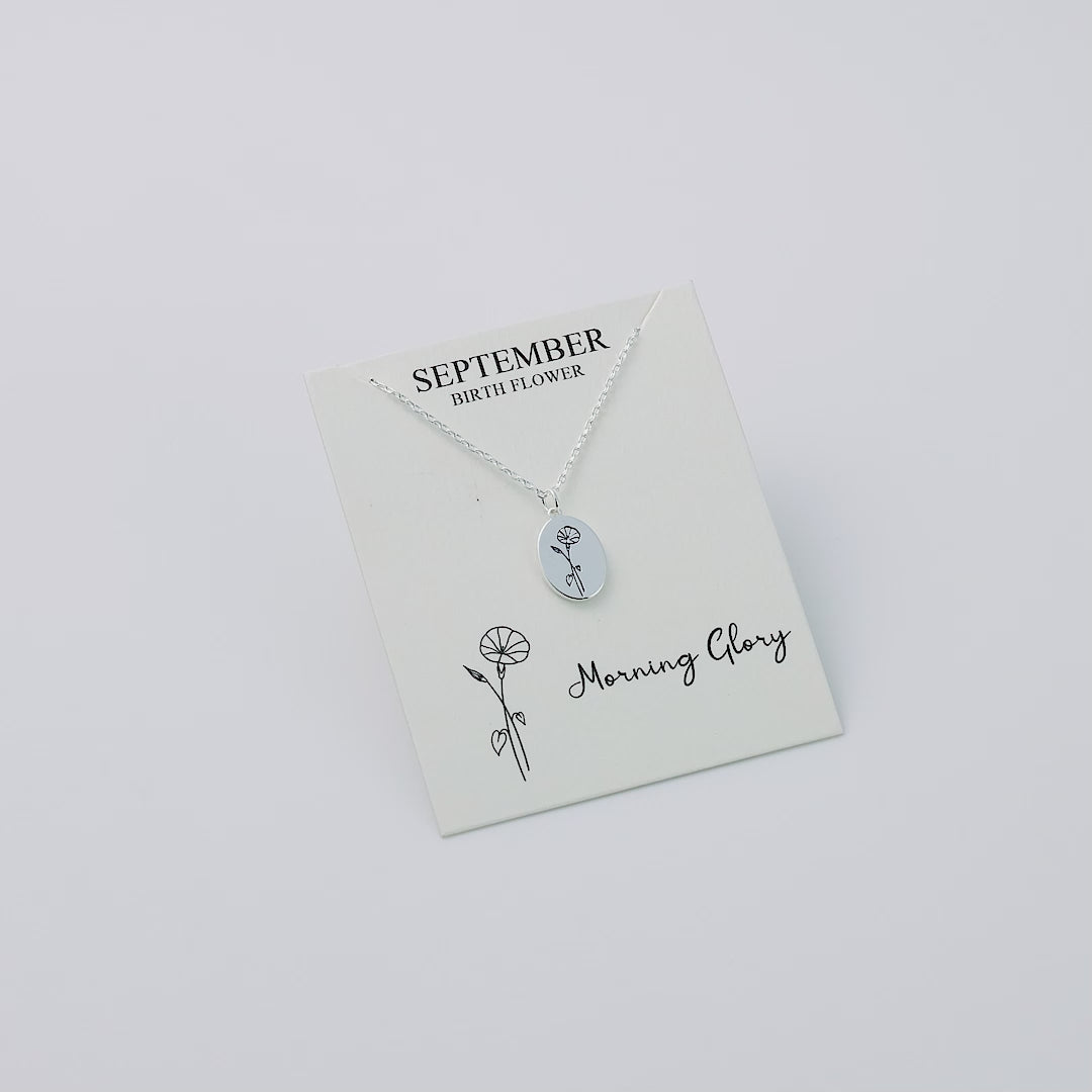 September Birth Flower Morning Glory Necklace with Card