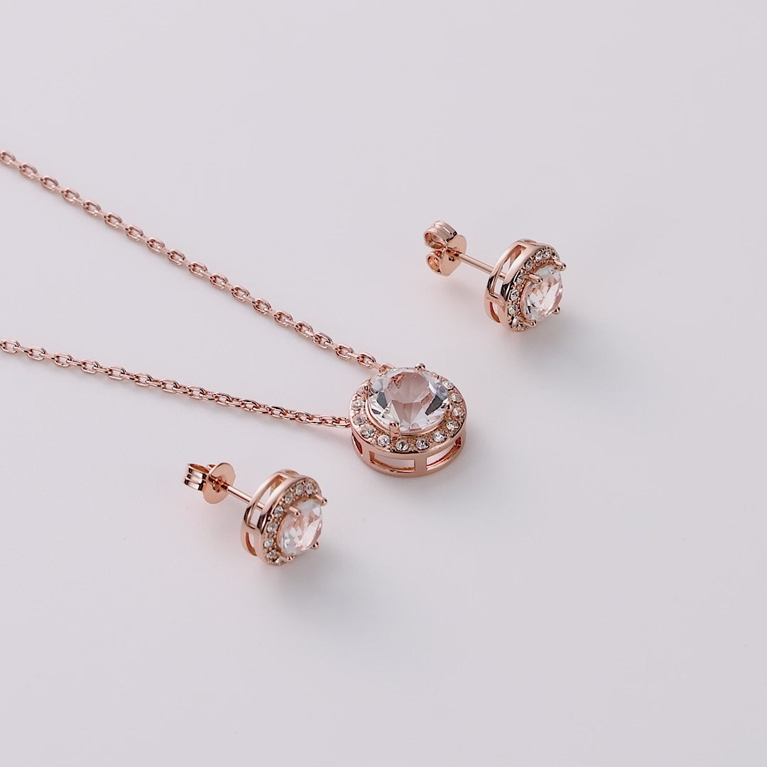 Rose Gold Plated Halo Set Created with Zircondia® Crystals