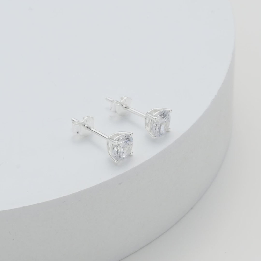 Sterling Silver 6mm Round Earrings Created with Zircondia® Crystals