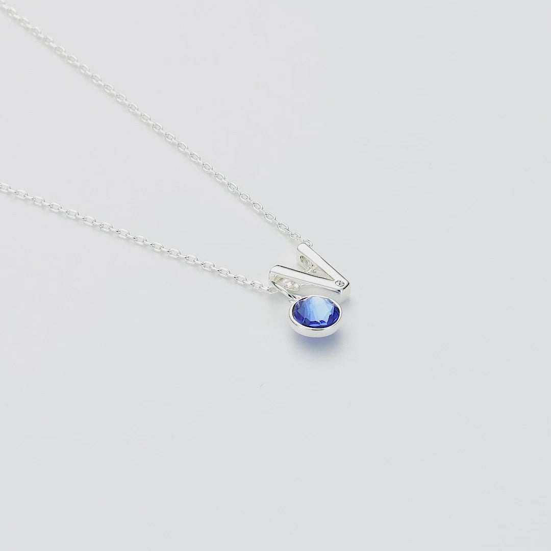 Initial V Necklace with Birthstone Charm Created with Zircondia® Crystals