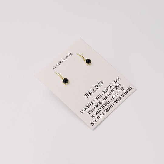 18k Gold Plated Black Onyx Drop Earrings with Quote Card