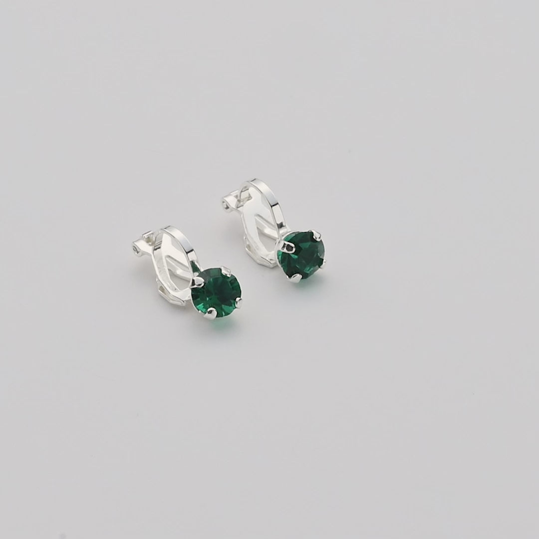 May (Emerald) Birthstone Clip On Earrings Created with Zircondia® Crystals Video