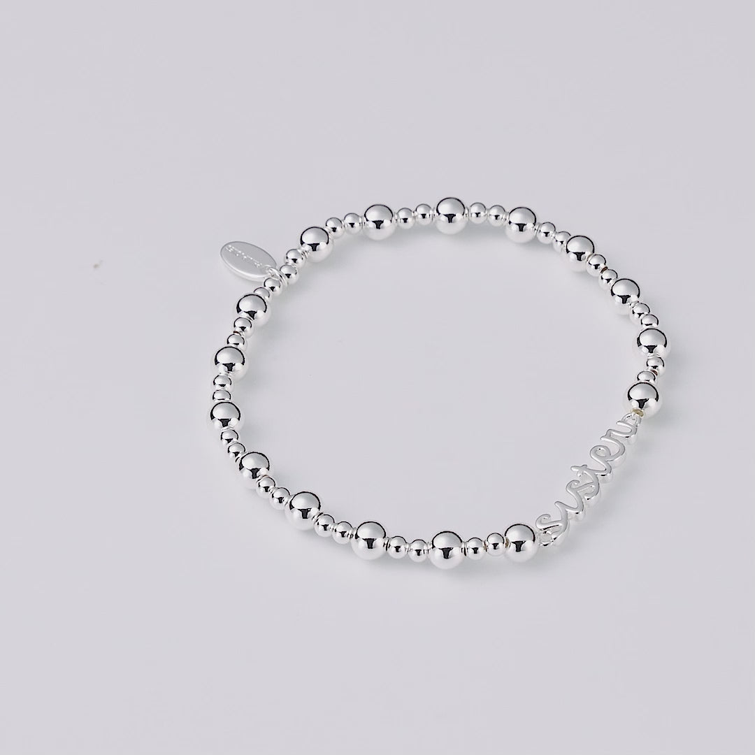 Silver Plated Sister Beaded Stretch Bracelet