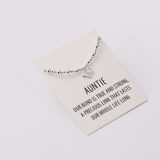 Auntie Infinity Heart Beaded Stretch Bracelet with Quote Card