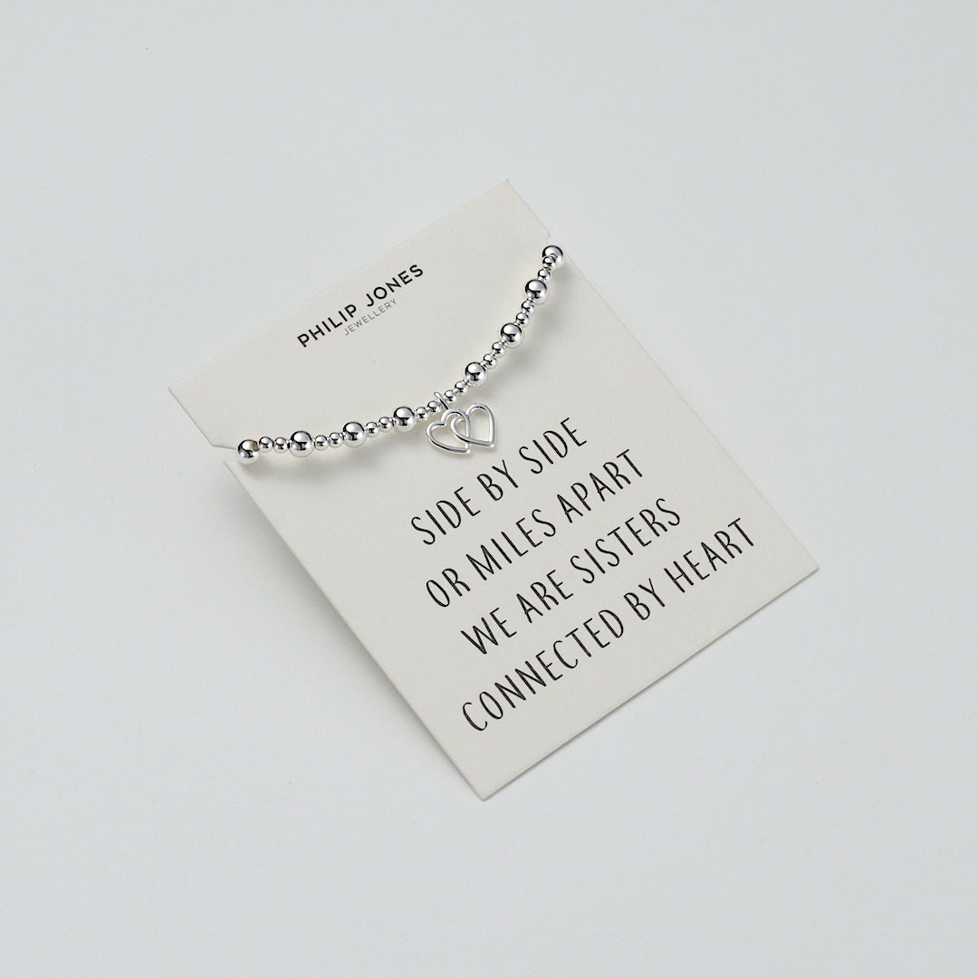 Heart Link Beaded Stretch Sister Bracelet with Quote Card