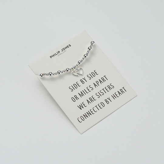 Heart Link Beaded Stretch Sister Bracelet with Quote Card