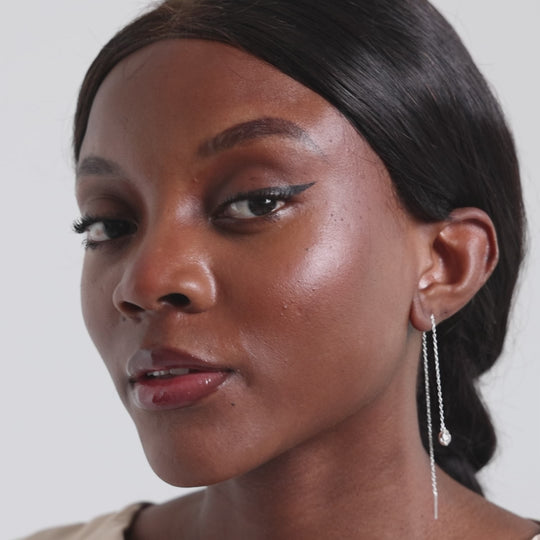 Sterling Silver Thread Earrings Created with Zircondia® Crystals Video