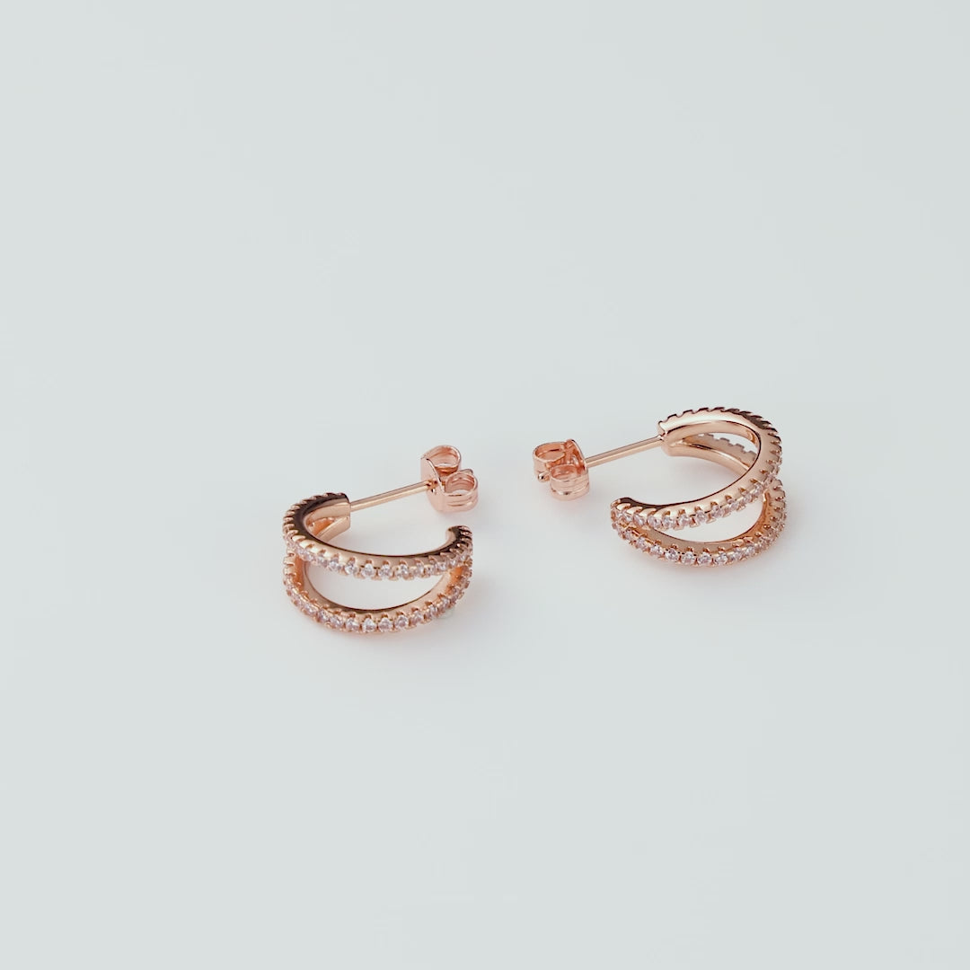 Rose Gold Plated Split Hoop Earrings Created with Zircondia® Crystals