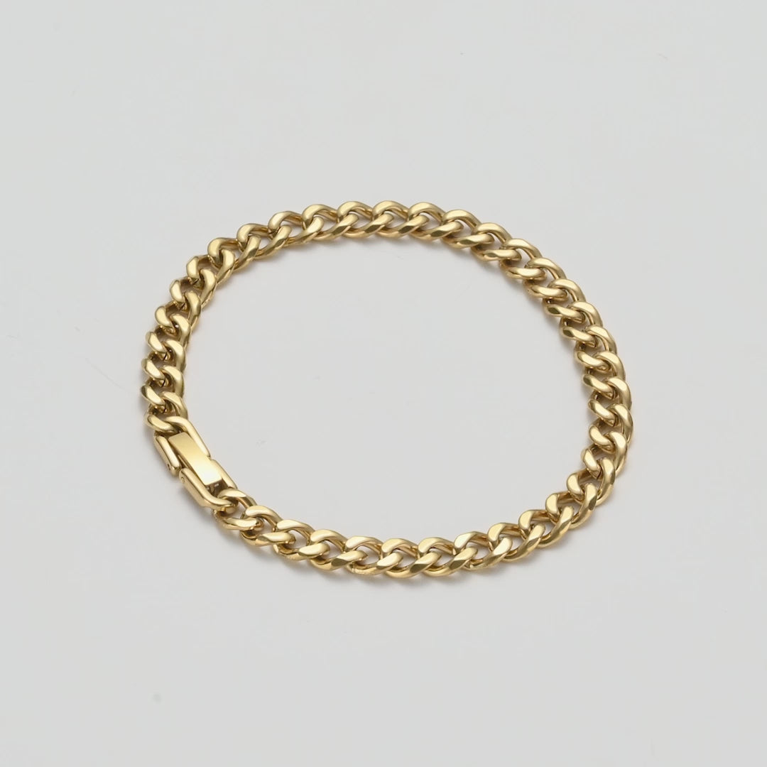 Men's 6mm Gold Plated Stainless Steel 7.5-8.5 Inch Curb Chain Bracelet Video