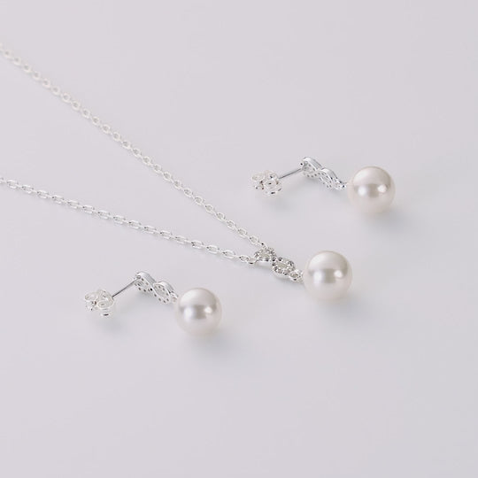 Silver Plated Infinity Pearl Drop Set Created with Zircondia® Crystals