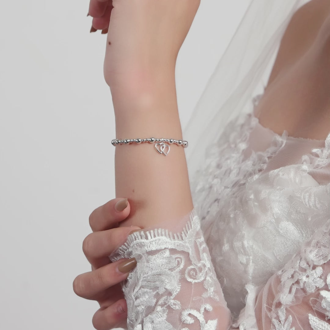 Heart Link Beaded Stretch Bridal Bracelet