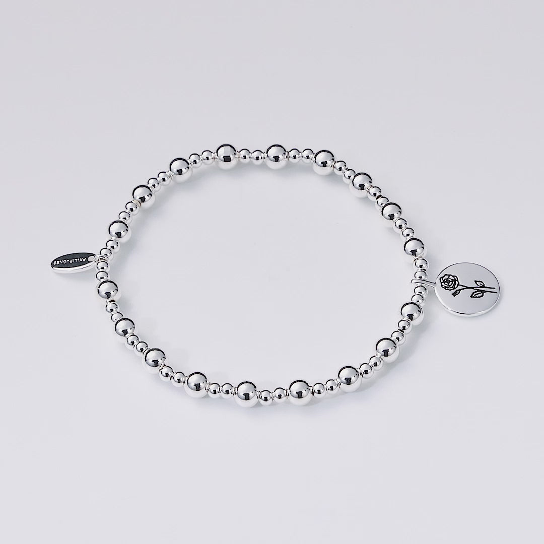 June Birth Flower Rose Beaded Stretch Bracelet