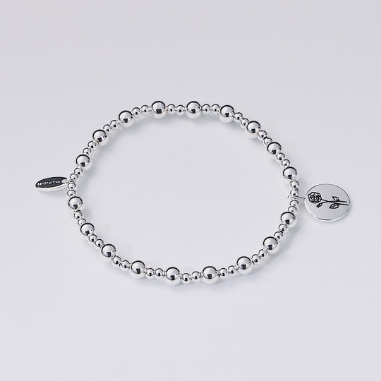 June Birth Flower Rose Beaded Stretch Bracelet