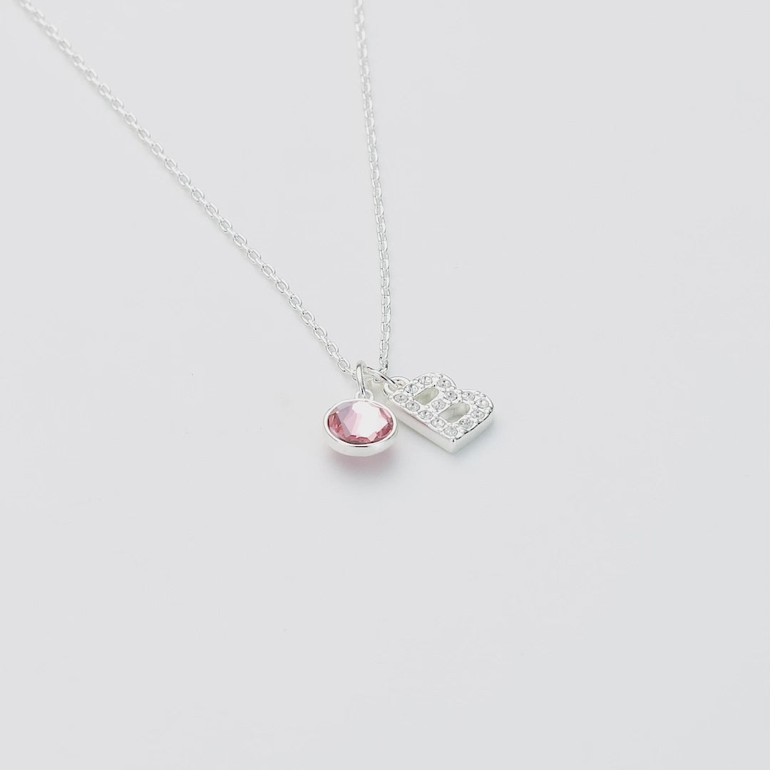 Pave Initial B Necklace with Birthstone Charm Created with Zircondia® Crystals