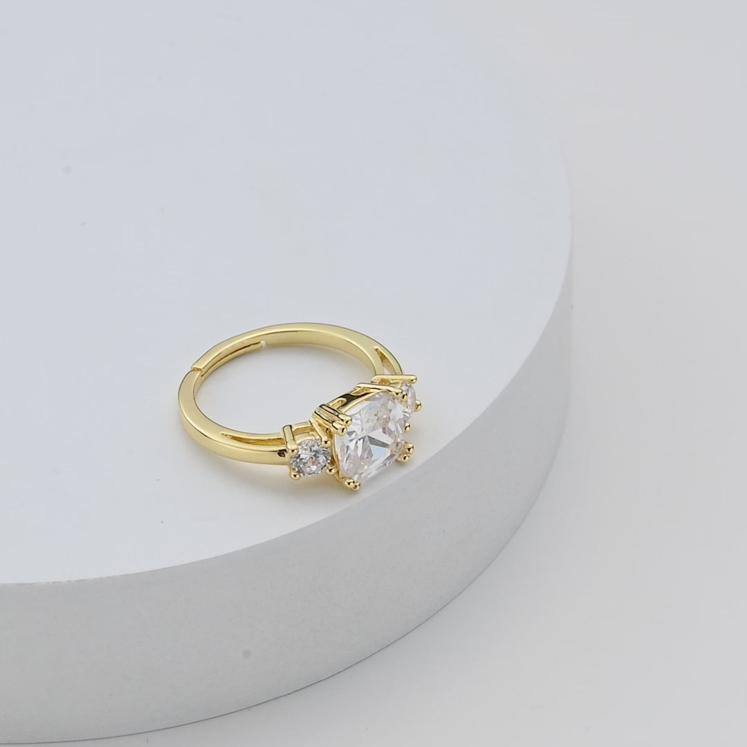 Gold Plated Adjustable Three Stone Ring Created with Zircondia® Crystals Video