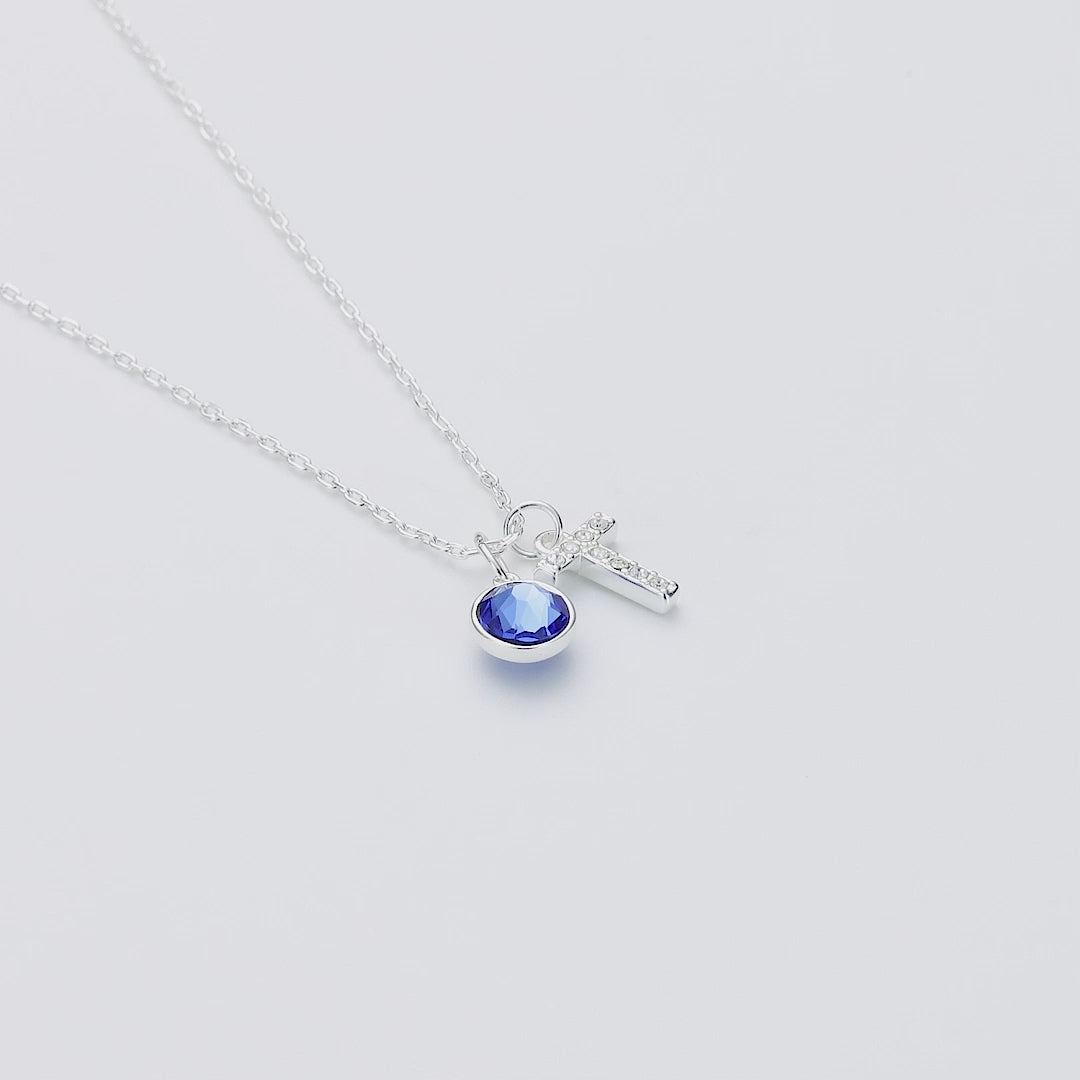Pave Initial T Necklace with Birthstone Charm Created with Zircondia® Crystals