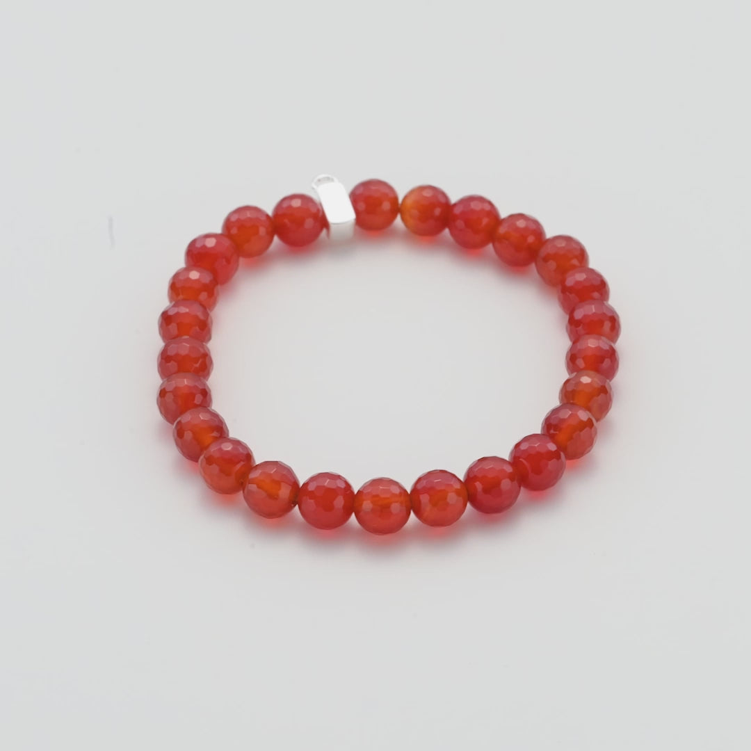 Faceted Carnelian Gemstone Stretch Bracelet with Charm Created with Zircondia® Crystals Video