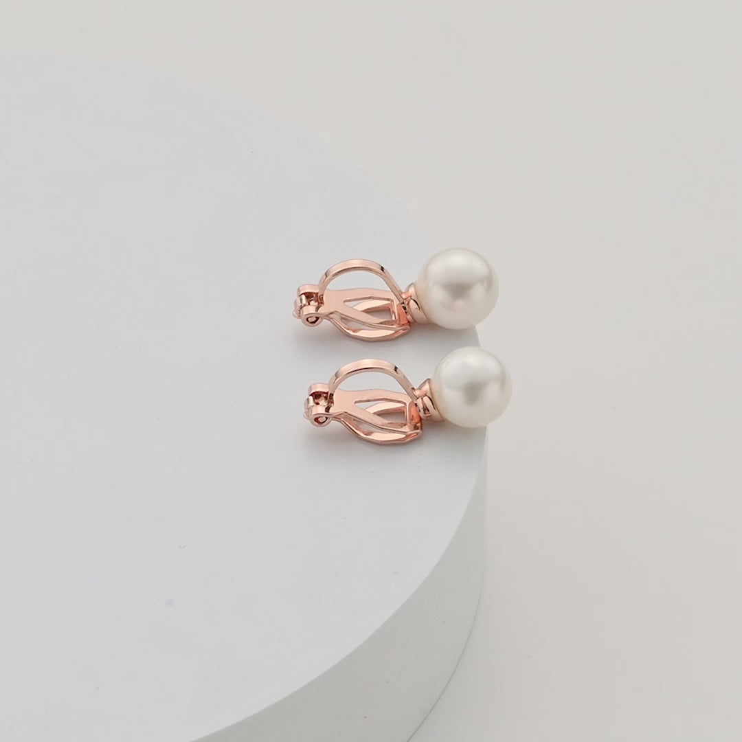 Rose Gold Plated Pearl Clip On Earrings Video