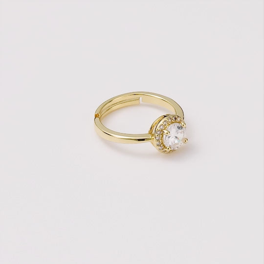 Gold Plated Round Halo Ring Created with Zircondia® Crystals